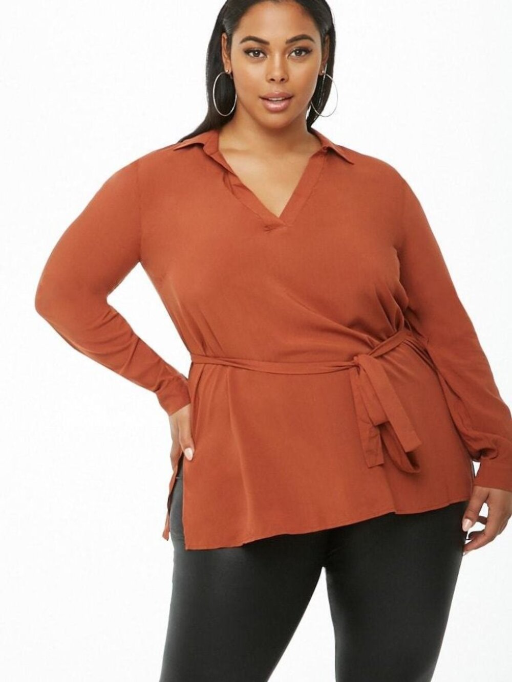 FOREVER 21 Amber Plus Size Belted Split-Neck Top 1X/2X/3X